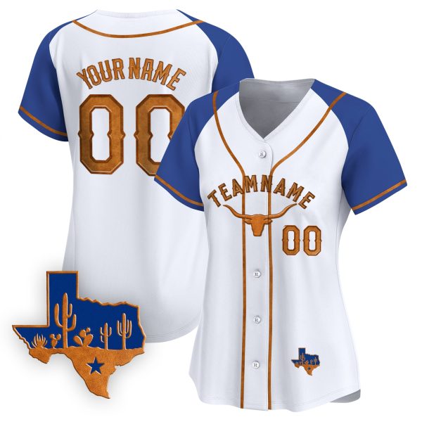 White-Royal Cowhide Texas Style Personalized Baseball Jersey - Image 2