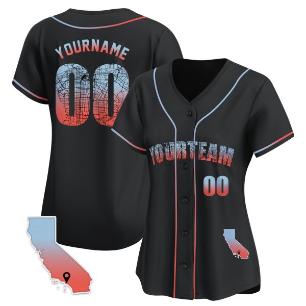 Black Los Angeles Map Personalized Baseball Jersey - Image 2