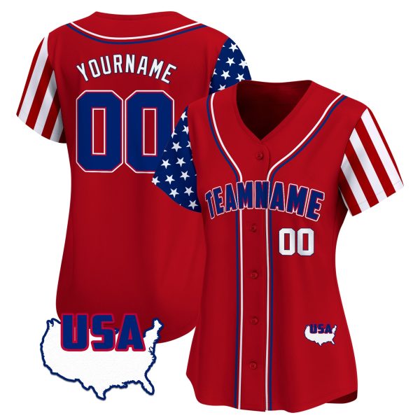 Red Royal White - Red American Map Personalized Baseball Jersey - Image 2