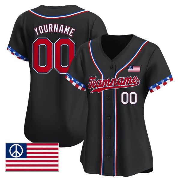 Black Red - White Independence Day Hippie Style Personalized Baseball Jersey - American Flag - Image 2