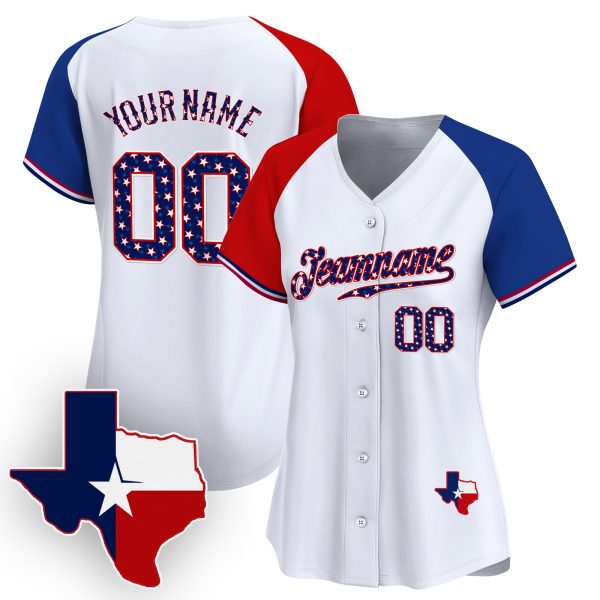 Red - Royal Stars & Stripes Texas Style Personalized Baseball Jersey - Image 2