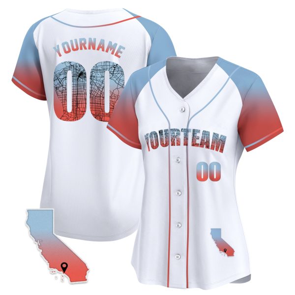 White Alternate Los Angeles Map Personalized Baseball Jersey - Image 2