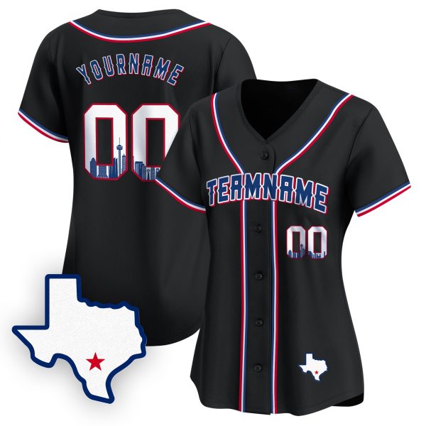 Black Royal San Antonio Texas Pattern Personalized Baseball Jersey - Image 2