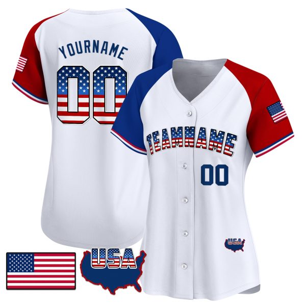 White Alternate American Flag - Royal Personalized Baseball Jersey - Image 2