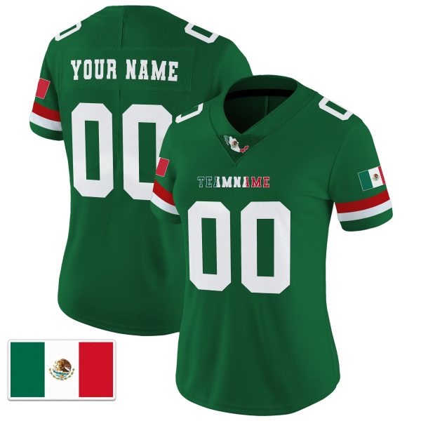 Green White Mexico Map Patch Personalized Football Jersey - Image 2