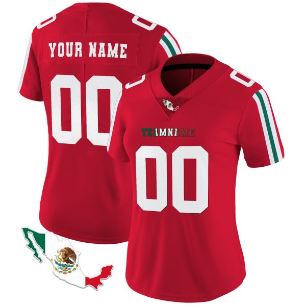 Red White - Green Stripes - Mexico Map Personalized Football Jersey - Image 2