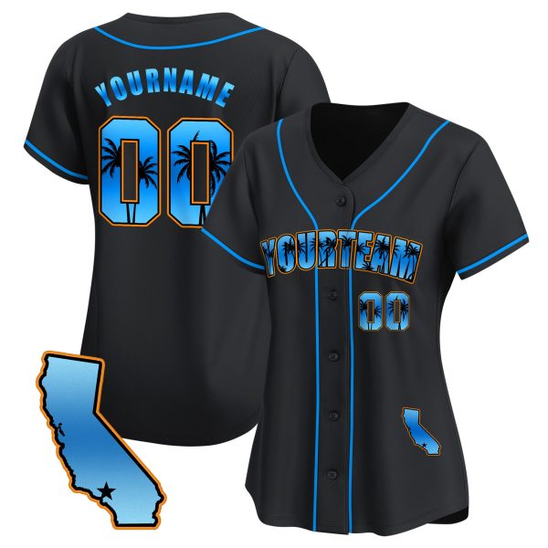 Black Blue California Beach Personalized Baseball Jersey - Image 2