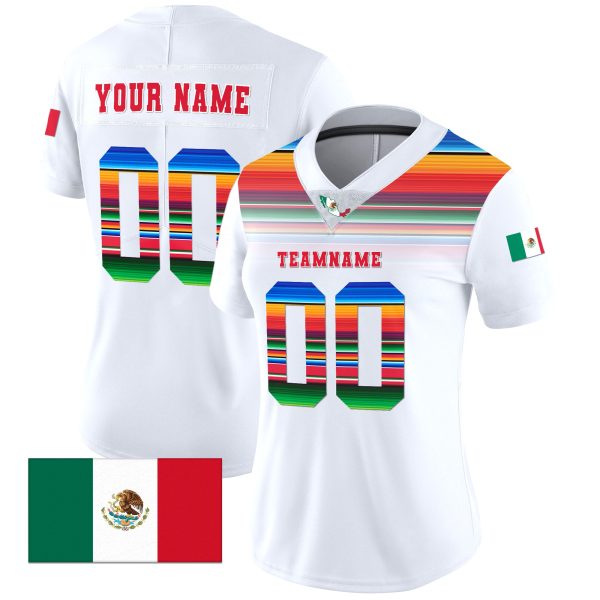 White Red - Green Mexico Serape-Inspired Personalized Football Jersey - Image 2
