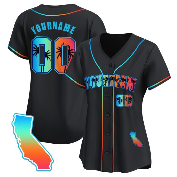 Black California Beach Personalized Baseball Jersey - Image 2