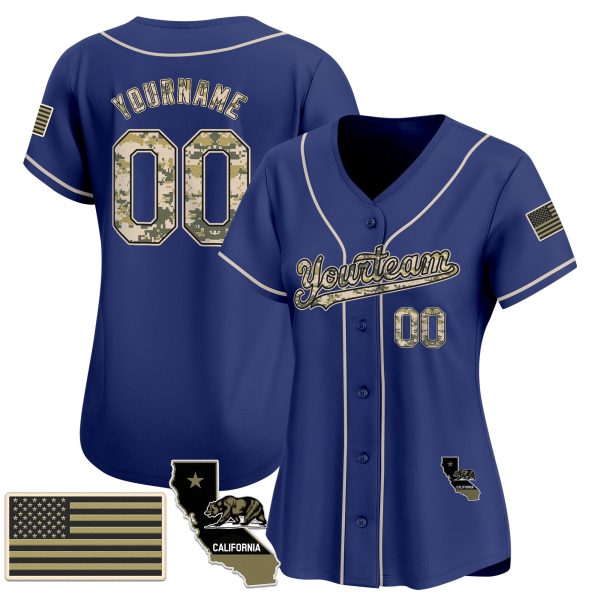 Royal Camo Personalized Baseball Jersey - California Map - Image 2