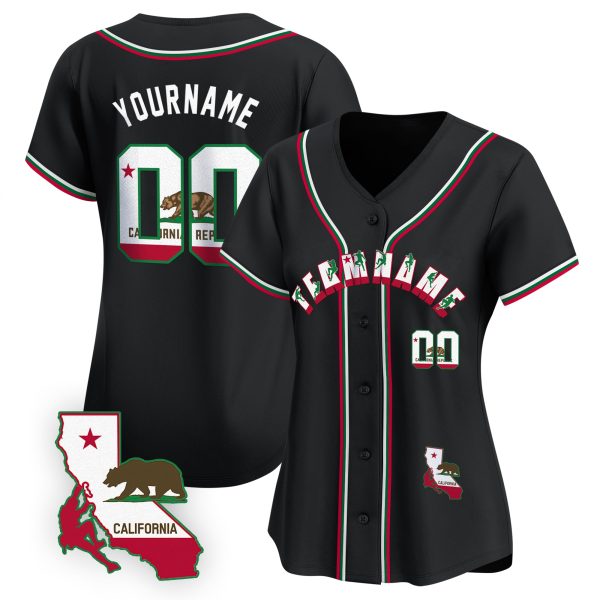 Black White California Rock Climbing Personalized Baseball Jersey - Image 2