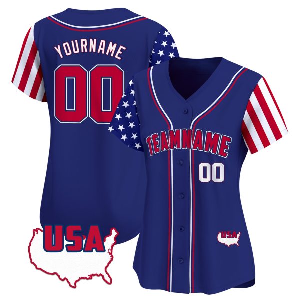 Royal Red - White American Map Personalized Baseball Jersey - Image 2