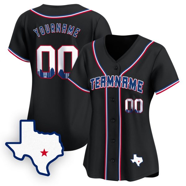 Black Royal Austin Texas Pattern Personalized Baseball Jersey - Image 2