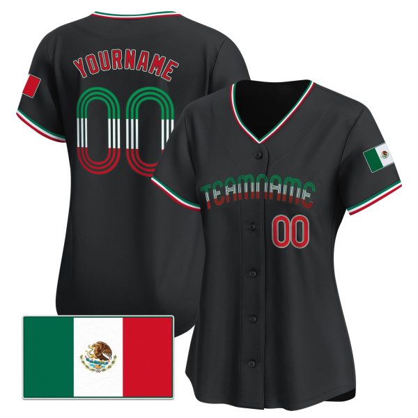 Black Green Red Mexico Flag Personalized Baseball Jersey - Image 2