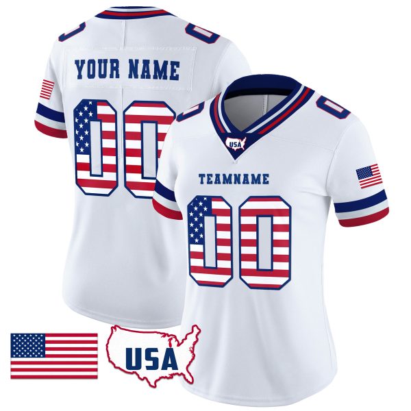 White Red - Royal USA Flag Personalized Football Jersey - Image 2