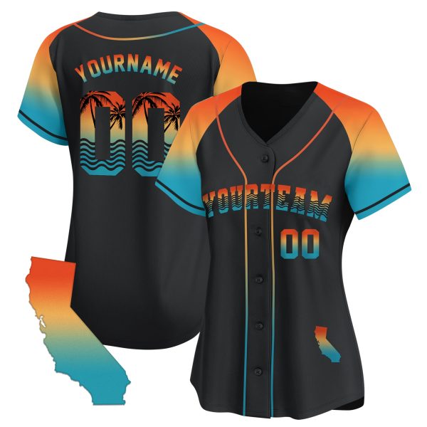 Black Alternate Gradient California Beach Personalized Baseball Jersey - Image 2