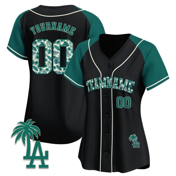 Alternate Green Tropical Floral Pattern Personalized Baseball Jersey - Image 2