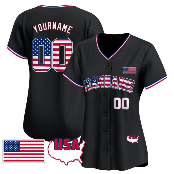 Black Royal - Red American Flag Personalized Baseball Jersey - Image 2