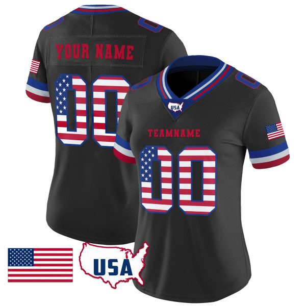 Black Red - White USA Flag Personalized Football Jersey - Image 2
