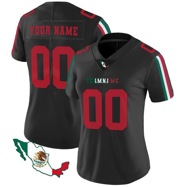 Black Red - White Stripes - Mexico Map Personalized Football Jersey - Image 2