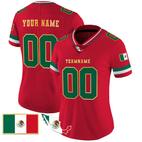 Red Green - Gold Trim Mexico Personalized Football Jersey - Image 2