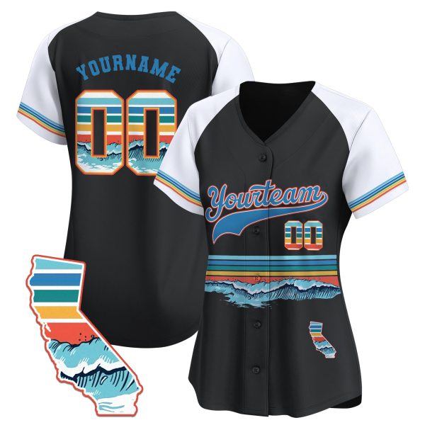 3D Black Alternate California Wave Pattern Personalized Baseball Jersey - Image 2