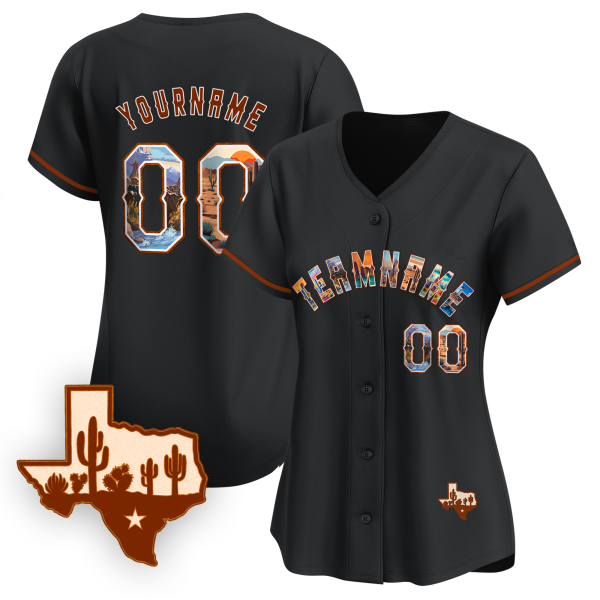 Black Texas Art Personalized Baseball Jersey - Image 2