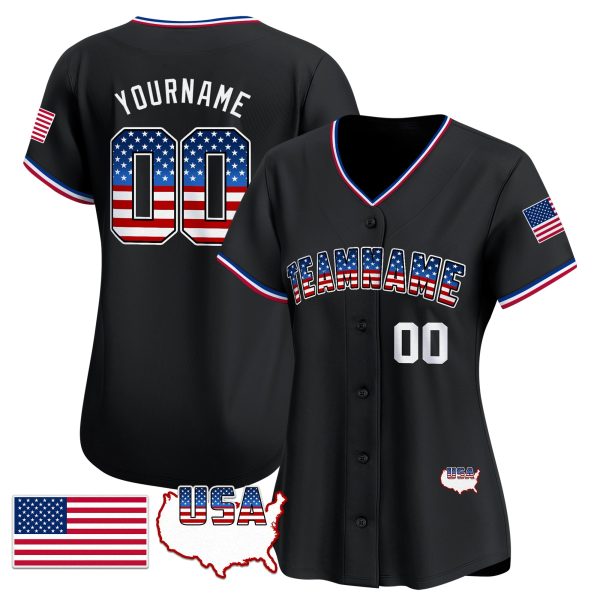 Black American Flag - White Personalized Baseball Jersey - Image 2