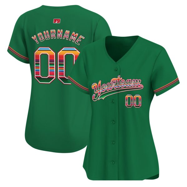 Green Mexico Serape Pattern Personalized Baseball Jersey - Image 2