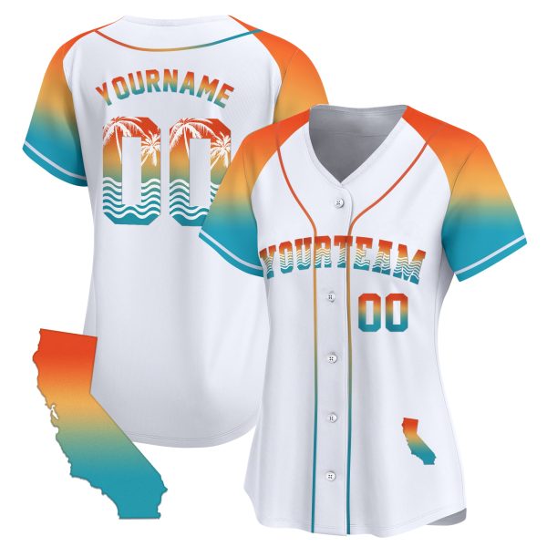 White Alternate Gradient California Beach Personalized Baseball Jersey - Image 2