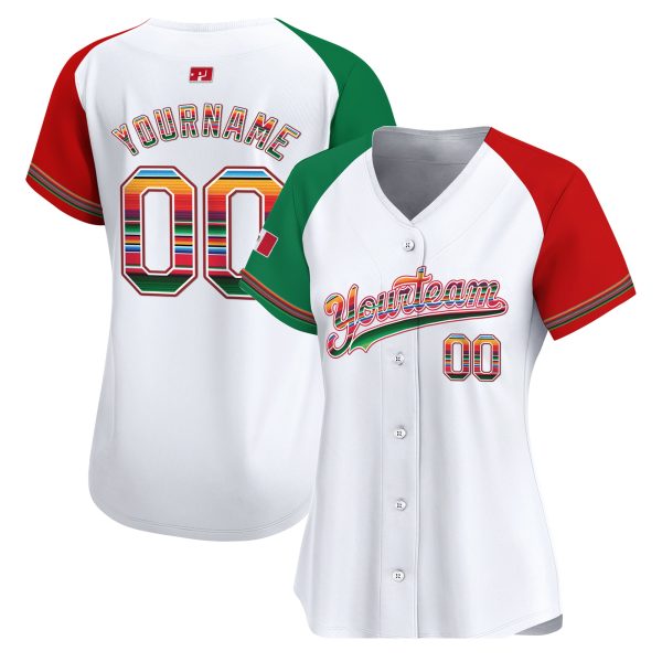 White Alternate Mexico Flag Serape Pattern Personalized Baseball Jersey - Image 2