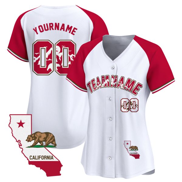 White Alternate Red California Map Personalized Baseball Jersey - Image 2