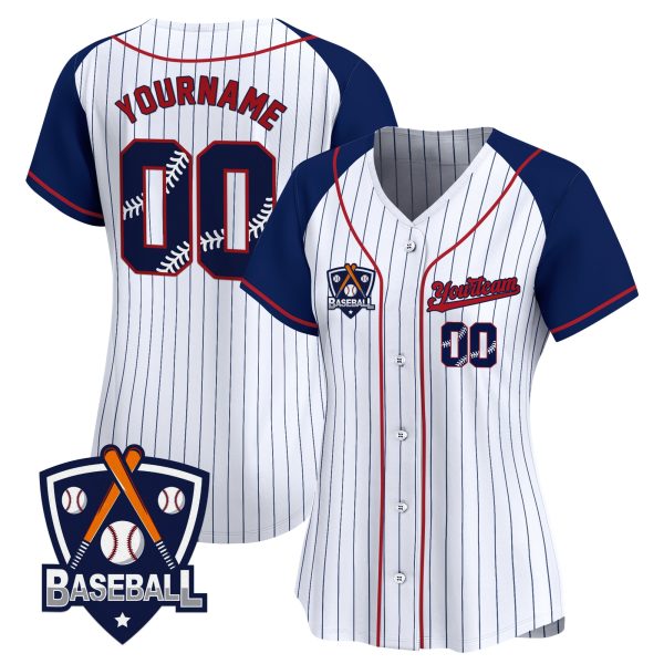 Navy Alternate Pinstripe Navy Red Personalized Baseball Jersey - Image 2