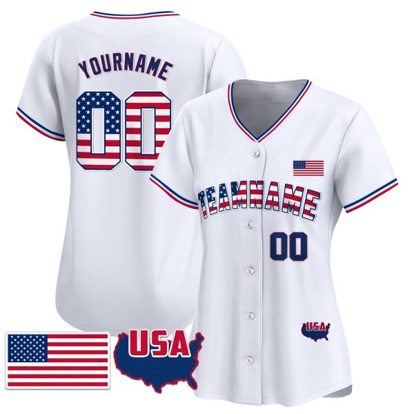 White Royal - Red American Flag Personalized Baseball Jersey - Image 2