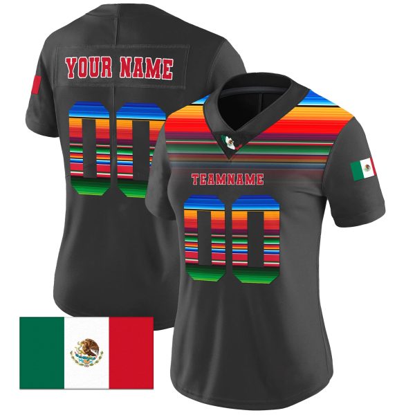 Black Red - Green Mexico Serape-Inspired Personalized Football Jersey - Image 2