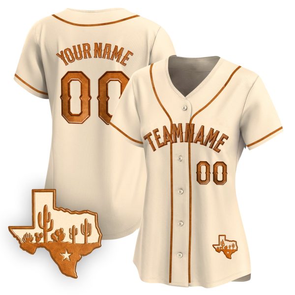 Cream Cowhide Texas Style Personalized Baseball Jersey - Image 2