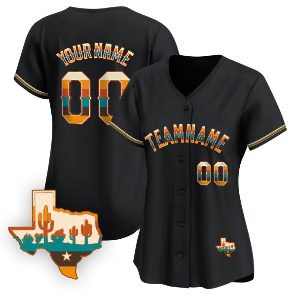 Black Texas Vintage Personalized Baseball Jersey - Image 2