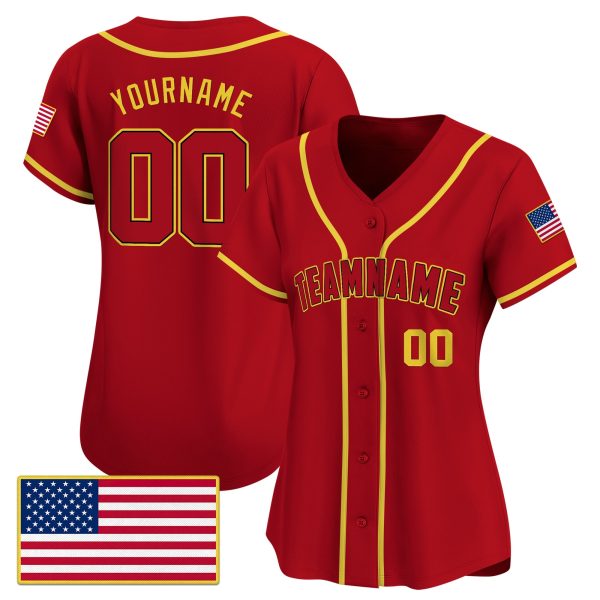 Red Gold Personalized Baseball Jersey - Image 2