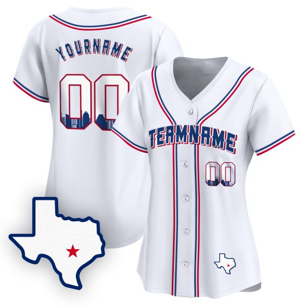 White Royal Austin Texas Pattern Personalized Baseball Jersey - Image 2