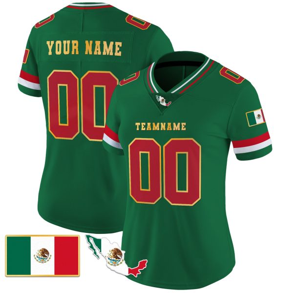 Green Red - Gold Trim Mexico Personalized Football Jersey - Image 2