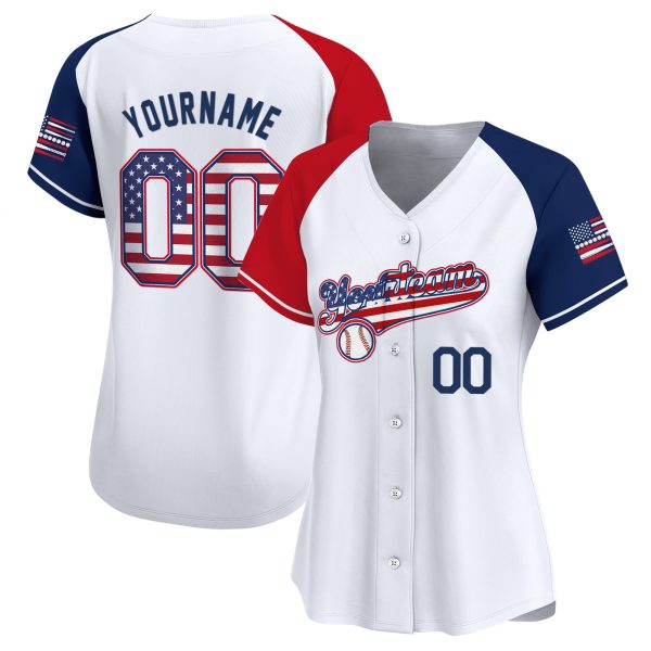 White Alternate Red-Royal America Flag Personalized Baseball Jersey - Image 2