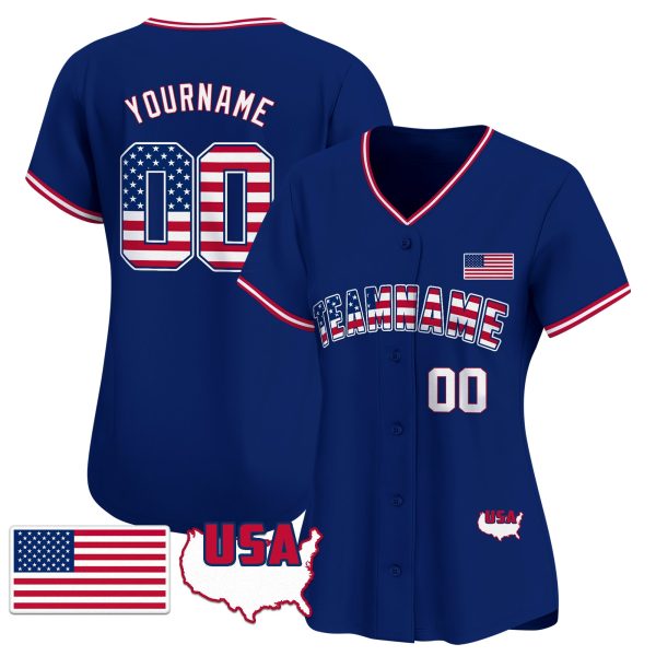 Royal Red - Royal American Flag Personalized Baseball Jersey - Image 2
