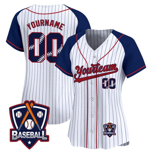 White Alternate Pinstripe Navy Red Personalized Baseball Jersey - Image 2