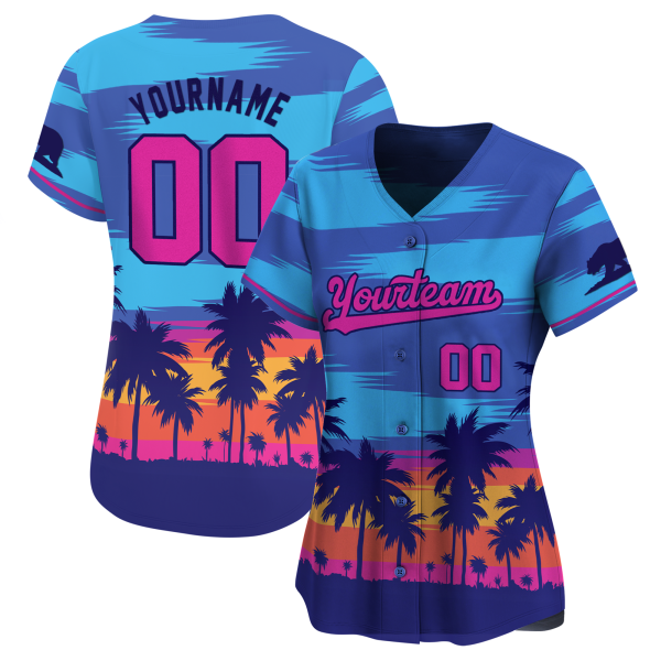 3D Palm Trees Sun Set California Personalized Baseball Jersey - Image 2