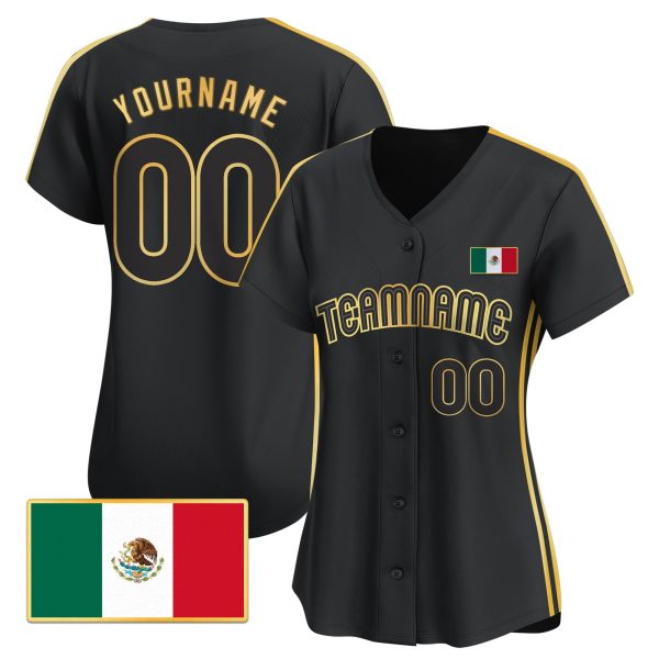 Black Mexico Gold - Black Stripes Personalized Baseball Jersey - Image 2