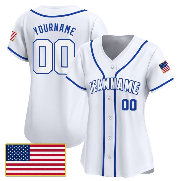 White Royal Personalized Baseball Jersey - USA Flag - Image 2