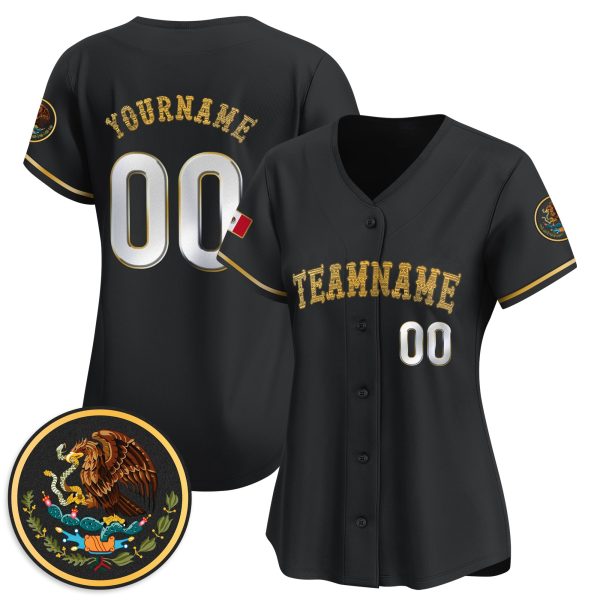 Black Gold Mexico Personalized Baseball Jersey - Image 2