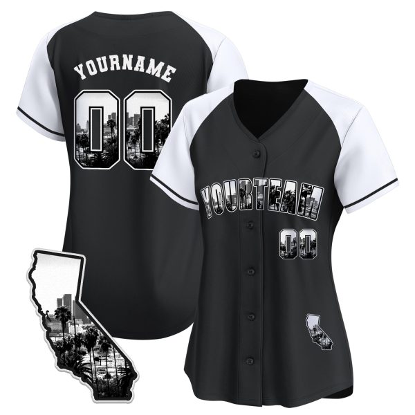 Black Alternate White California Black White Picture Personalized Baseball Jersey - Image 2