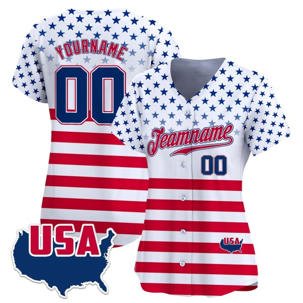 White Red Red - Royal Star & Horizontal Line Pattern Personalized Baseball Jersey - Image 2