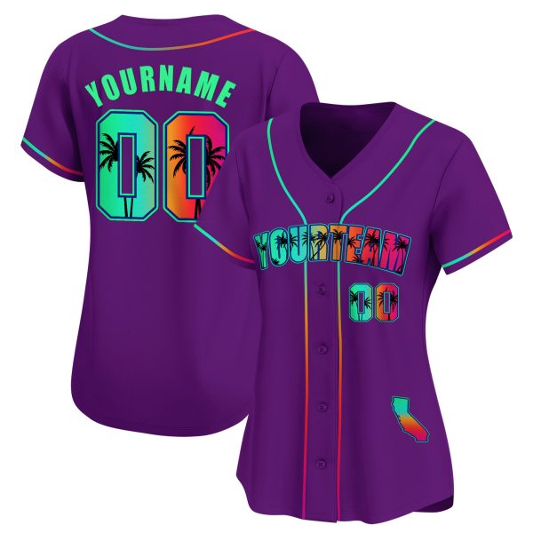 Purple Green California Beach Personalized Baseball Jersey - Image 2